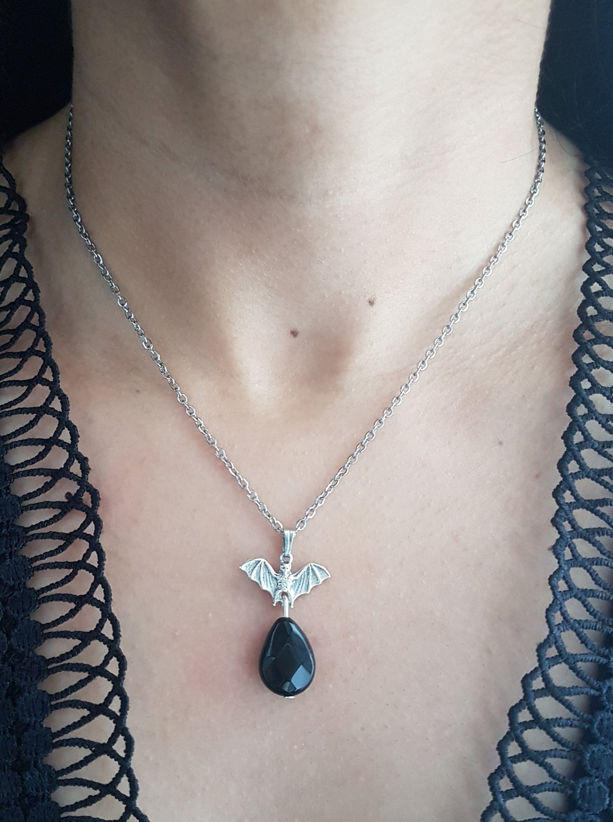 TINY BAT & BLACK-ONYX DROPS jewellery set