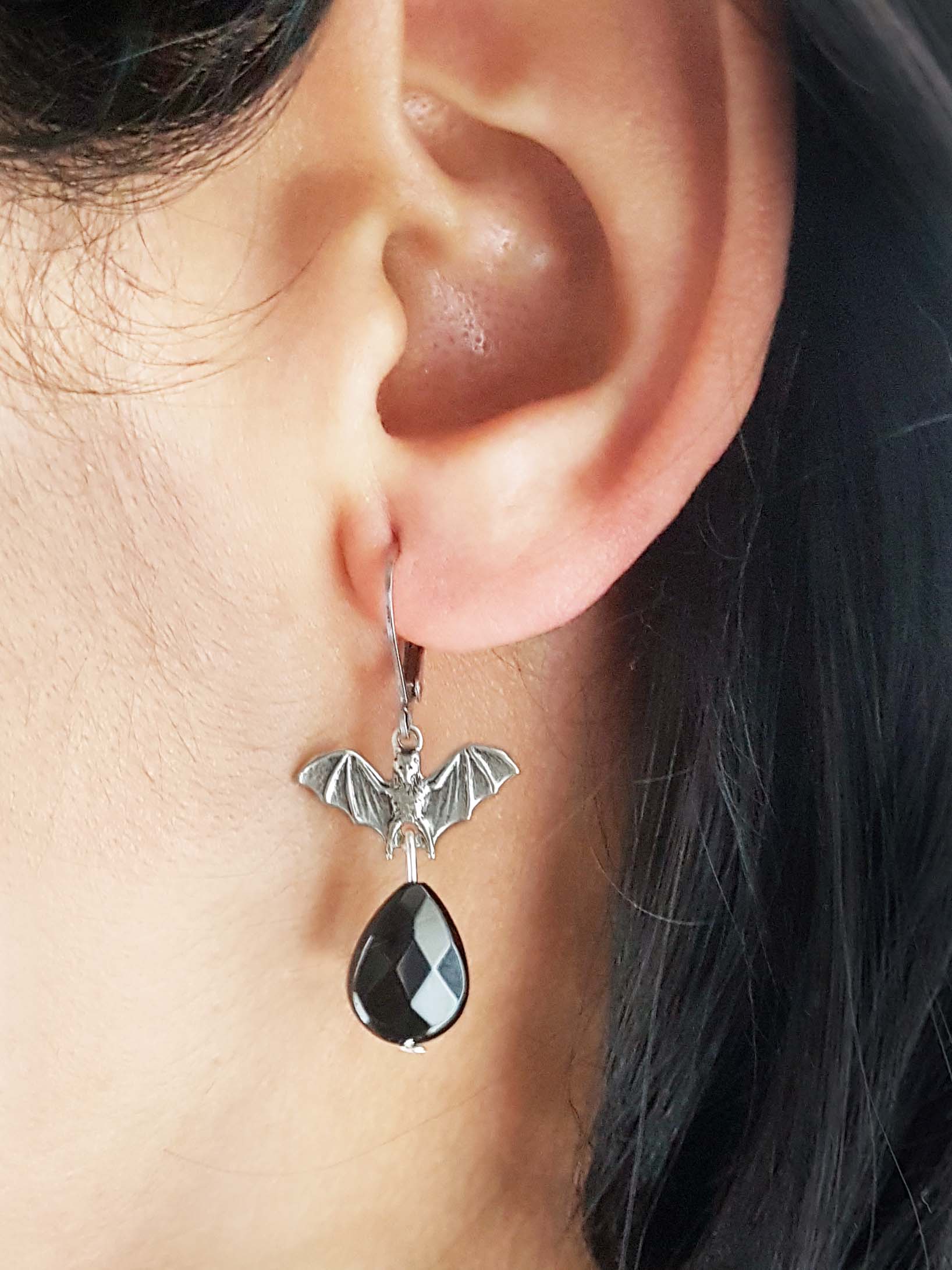 TINY BAT & BLACK-ONYX DROPS jewellery set