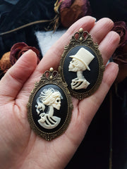 HIS & HERS SKULL SKELETON CAMEO BROOCH SET