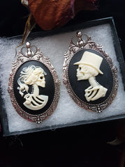 HIS & HERS SKULL SKELETON CAMEO BROOCH SET