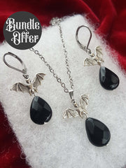 TINY BAT & BLACK-ONYX DROPS jewellery set