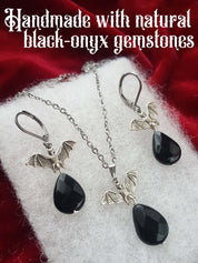 TINY BAT & BLACK-ONYX DROPS jewellery set