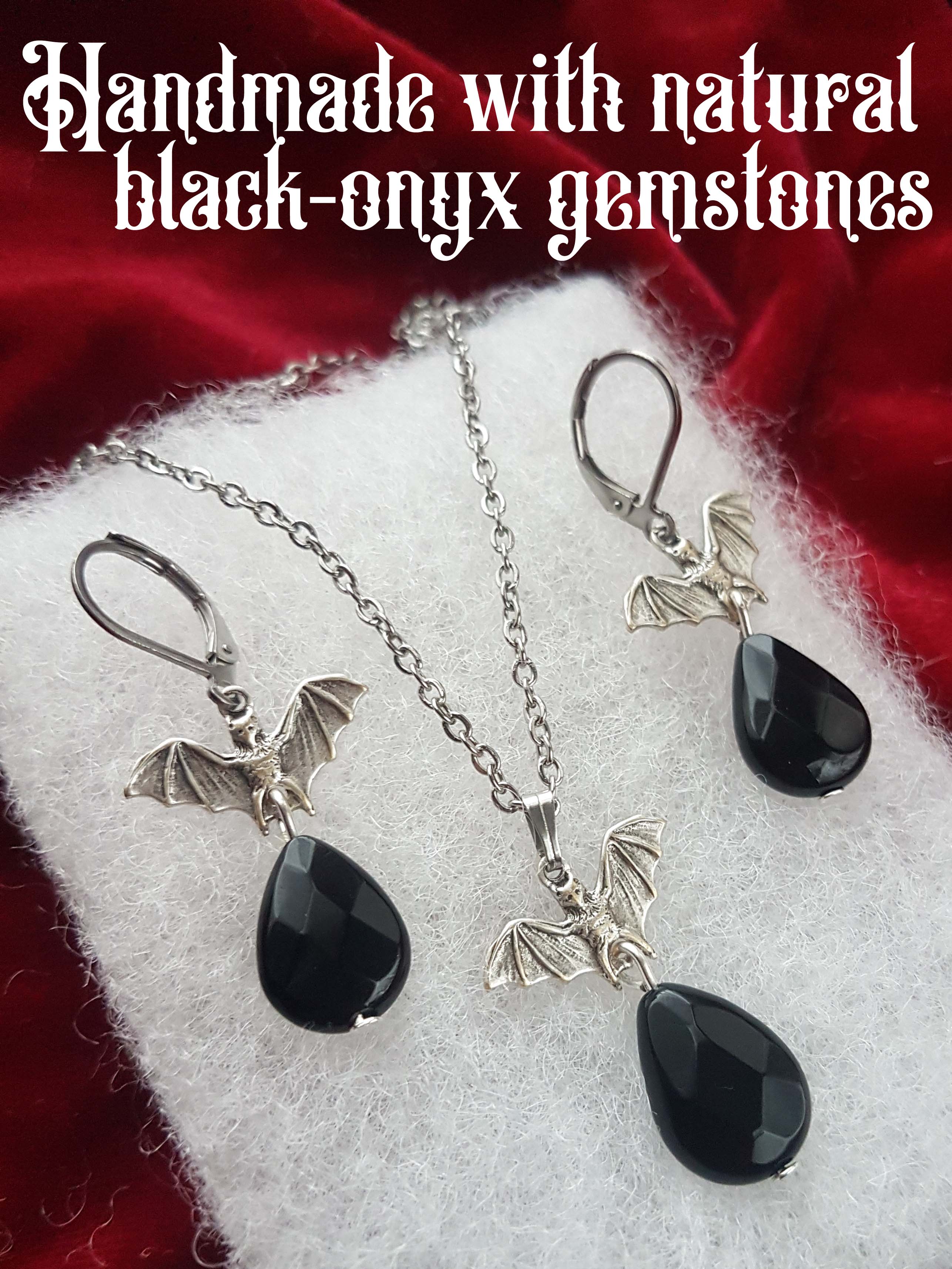 TINY BAT & BLACK-ONYX DROPS jewellery set