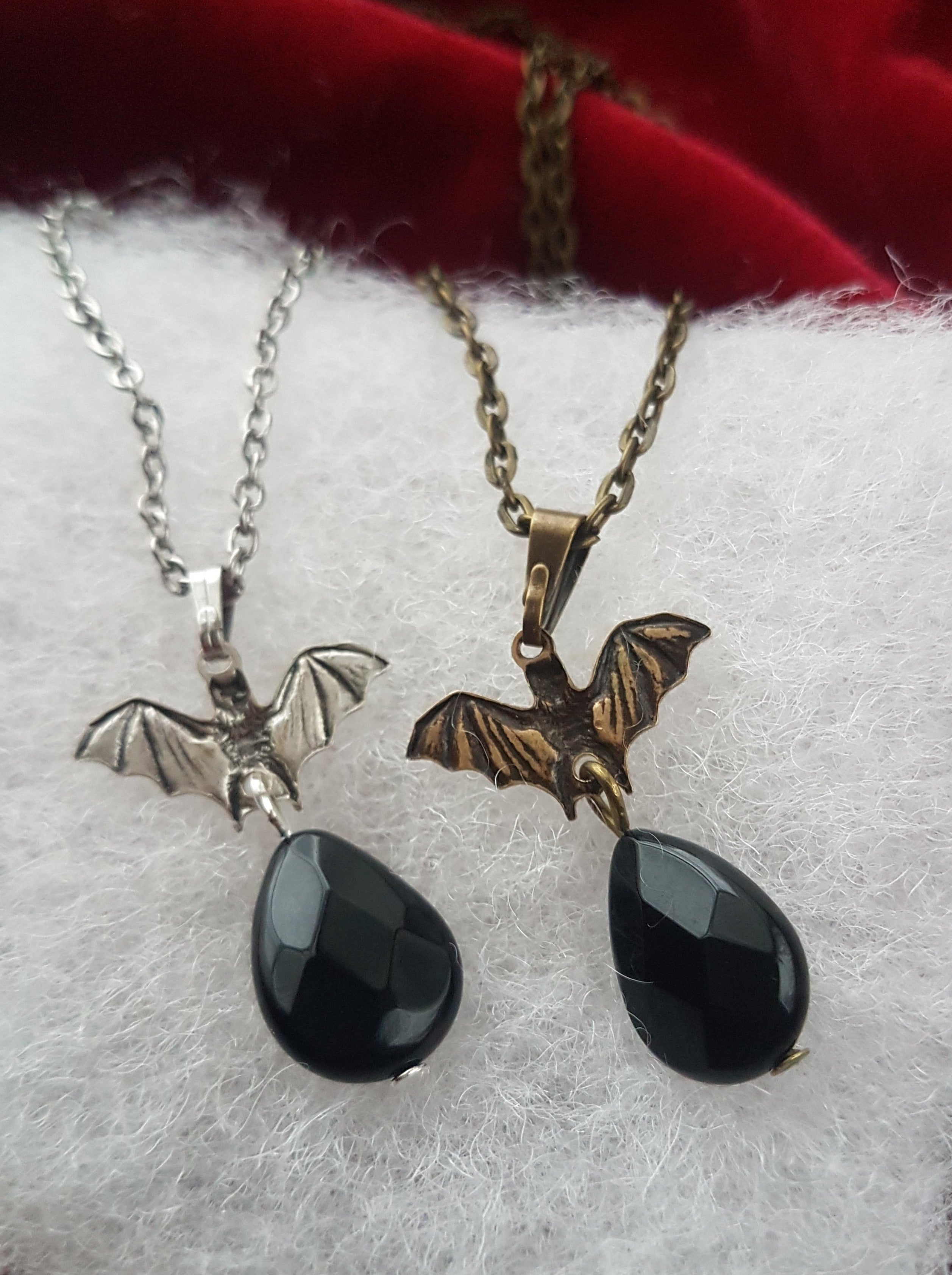 TINY BAT & BLACK-ONYX DROPS jewellery set