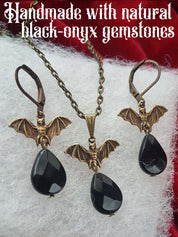 TINY BAT & BLACK-ONYX DROPS jewellery set