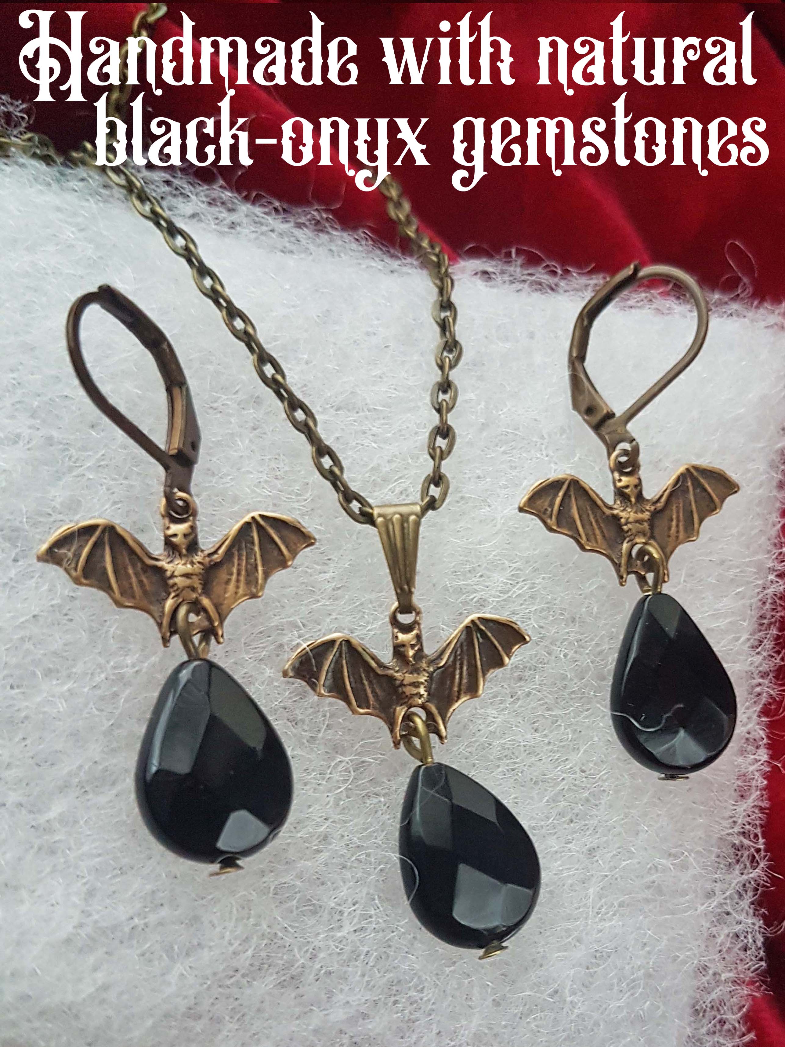 TINY BAT & BLACK-ONYX DROPS jewellery set