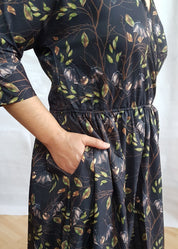 WRAP-FRONT MIDI DRESS (Autumn Flying Bats print)