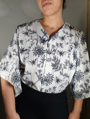 V-NECK SHIRT WITH FLOATY SLEEVES (Botanical Bats print)
