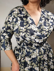 WRAP-FRONT MIDI DRESS (Spring Flying Ravens print)