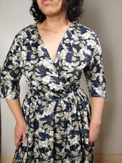 WRAP-FRONT MIDI DRESS (Spring Flying Ravens print)