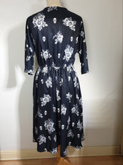 WRAP-FRONT MIDI DRESS (Vintage Floral & Skulls print)