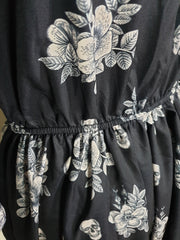 WRAP-FRONT MIDI DRESS (Vintage Floral & Skulls print)