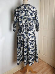 WRAP-FRONT MIDI DRESS (Spring Flying Ravens print)