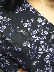V-NECK SHIRT WITH FLOATY SLEEVES (Black Ravens & blossoms print)