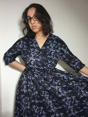 WRAP-FRONT MIDI DRESS (Ravens & Blossoms)