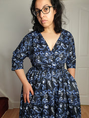 WRAP-FRONT MIDI DRESS (Macabre Tentacles print)