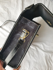 BLACK CROSSBODY FLAP BAG (Ravens/Blossoms print)