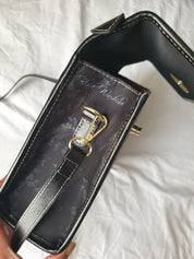 BLACK CROSSBODY FLAP BAG (Ravens/Blossoms print)