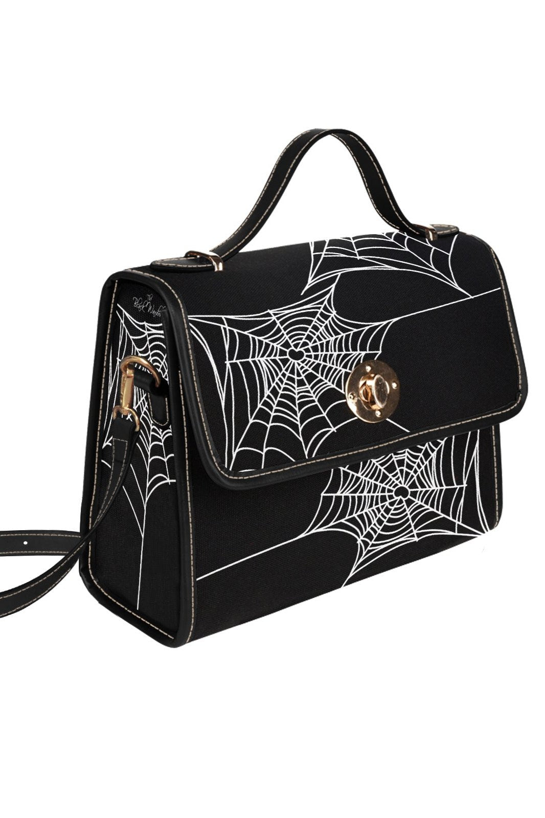 BLACK CROSSBODY FLAP BAG / spiderweb prin
