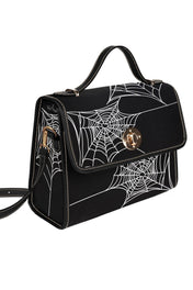 BLACK CROSSBODY FLAP BAG / spiderweb prin