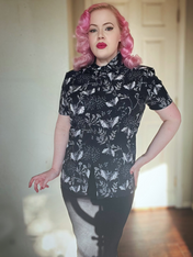 SHORT-SLEEVE COLLARED SHIRT (Botanical Bats print)