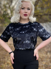VELVET T-SHIRT (Midnight Bats & Blossoms print)