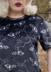 VELVET T-SHIRT (Midnight Bats & Blossoms print)