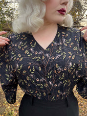 V-NECK SHIRT WITH FLOATY SLEEVES (Autumn Flying Bats print)