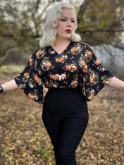 V-NECK SHIRT WITH FLOATY SLEEVES (Macabre Pumpkins print)