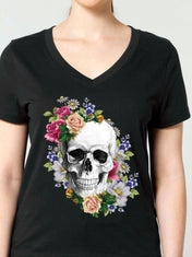 (V-NECK) FLORAL SKULL t-shirt