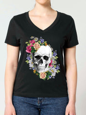 (V-NECK) FLORAL SKULL t-shirt