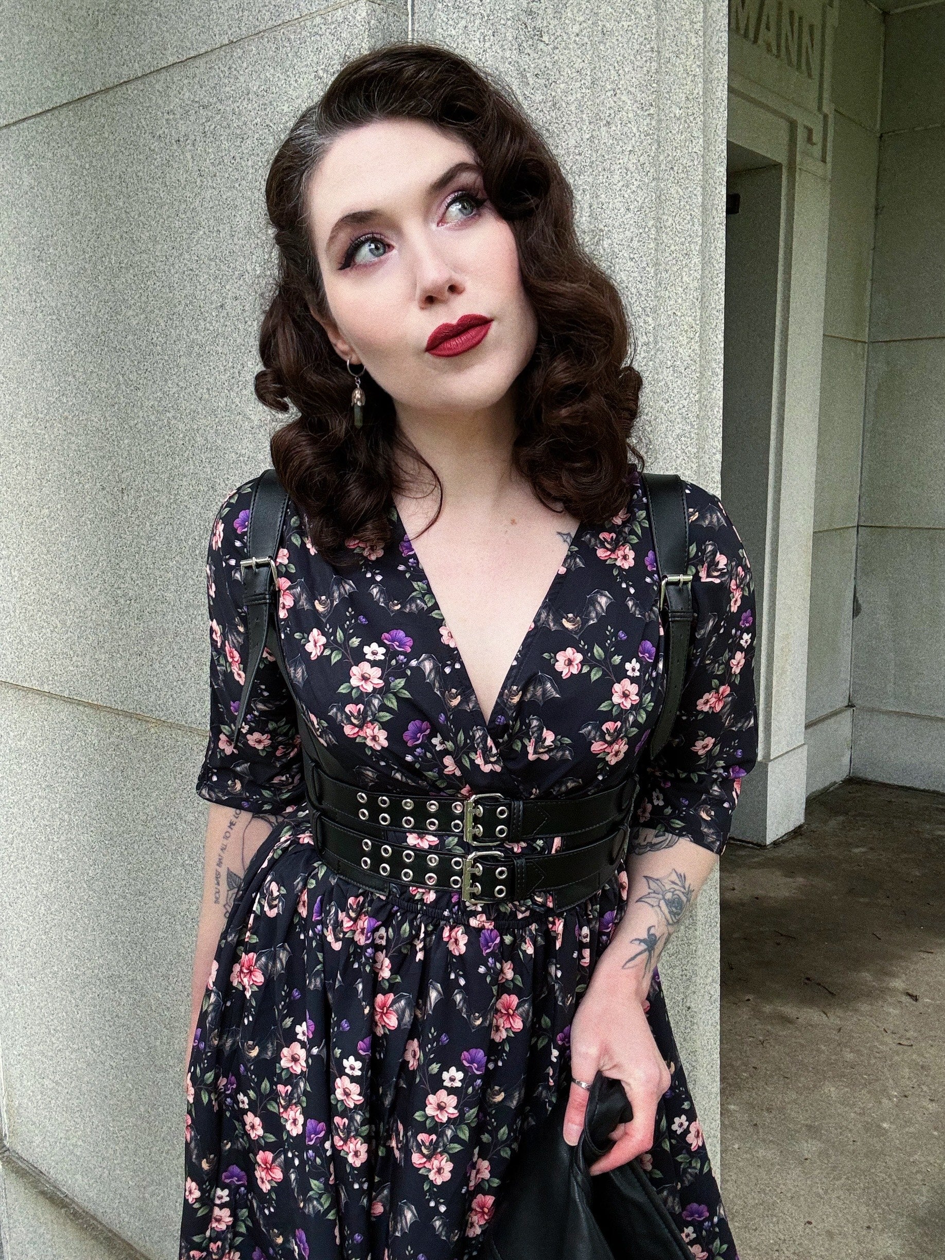 WRAP-FRONT MIDI DRESS (Spring Flying Bats print)