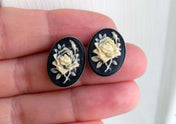 SMALL ROSE CAMEO STUD EARRINGS (IVORY)
