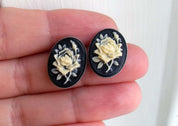 SMALL ROSE CAMEO STUD EARRINGS (IVORY)