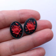 SMALL ROSE CAMEO STUD EARRINGS | THEBLACKWARDROBE.COM.