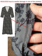(imperfect) WRAP-FRONT MIDI DRESS (Grey Ravens & Blossoms)