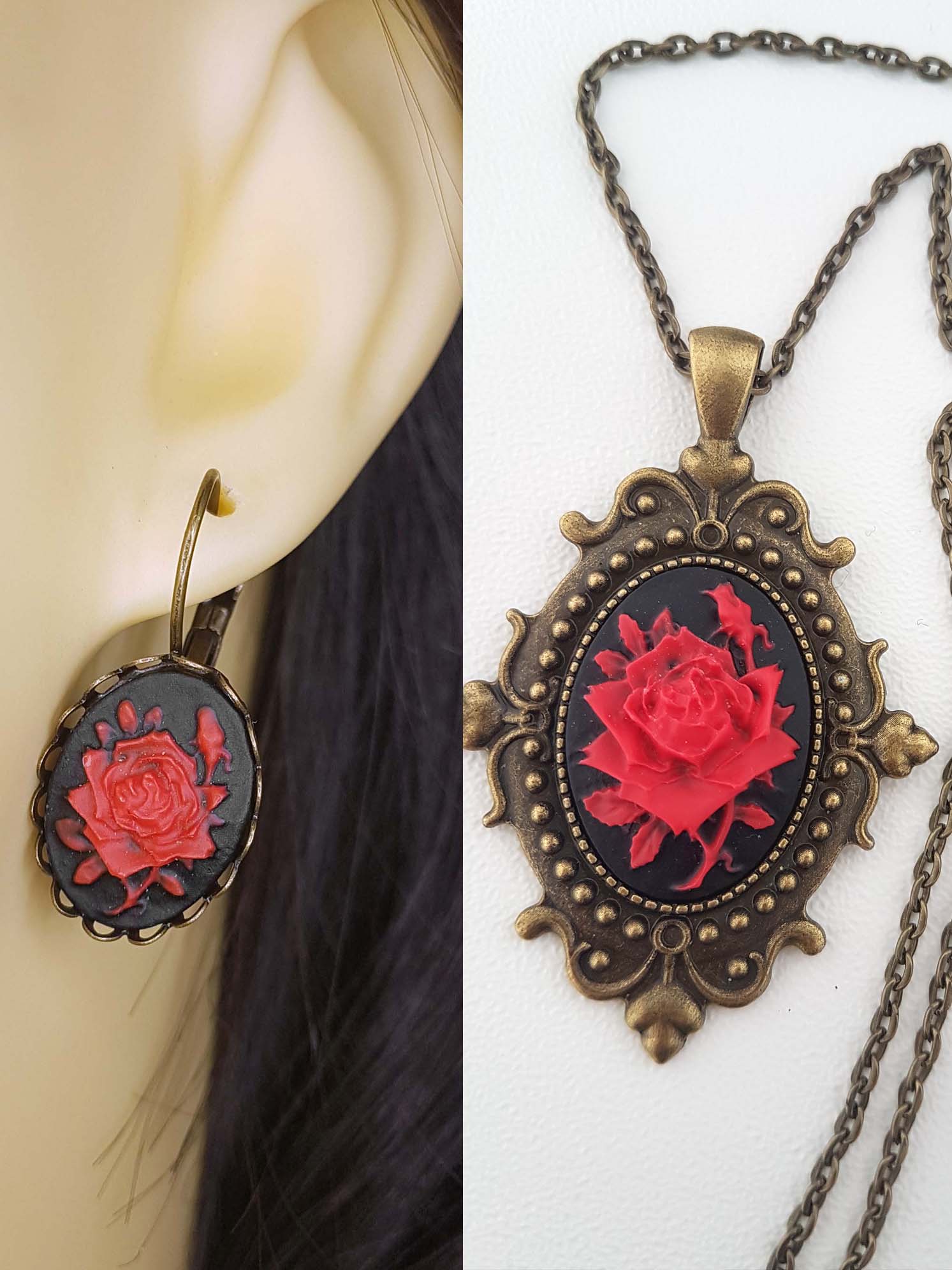 RED ROSE CAMEO JEWELLERY SET