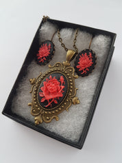 RED ROSE CAMEO JEWELLERY SET