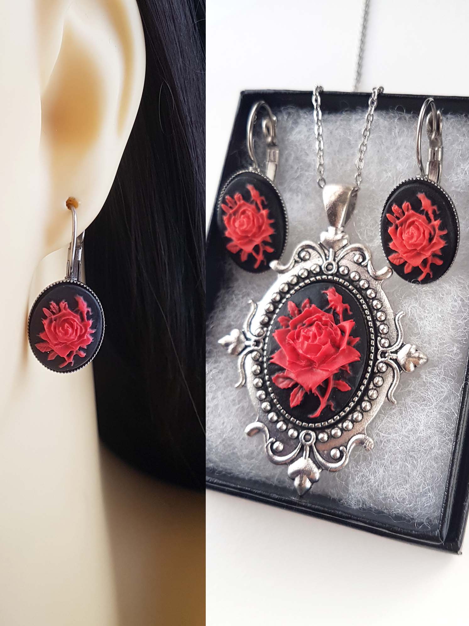 RED ROSE CAMEO JEWELLERY SET