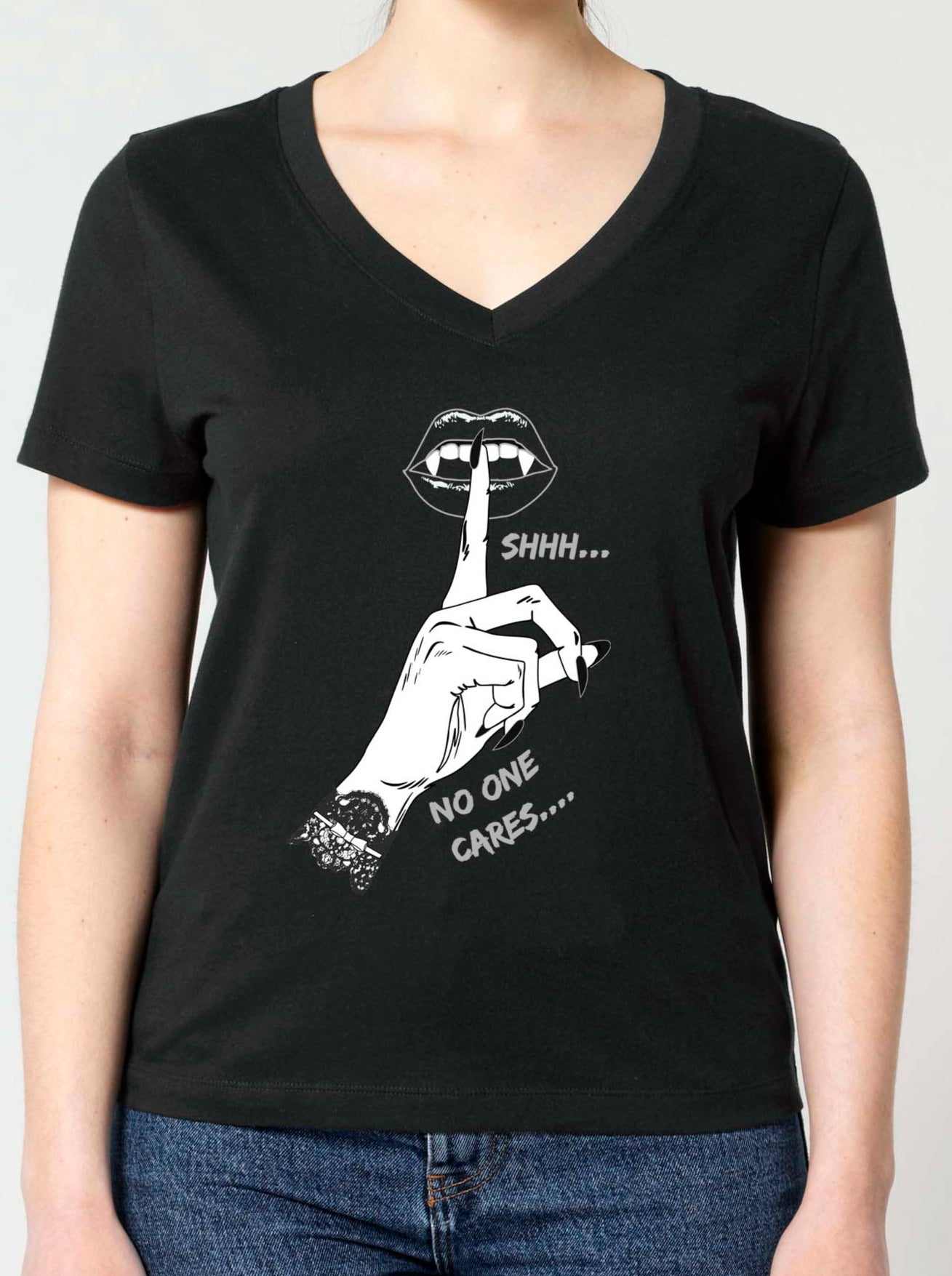 (V-NECK) SHHH...NO ONE CARES t-shirt