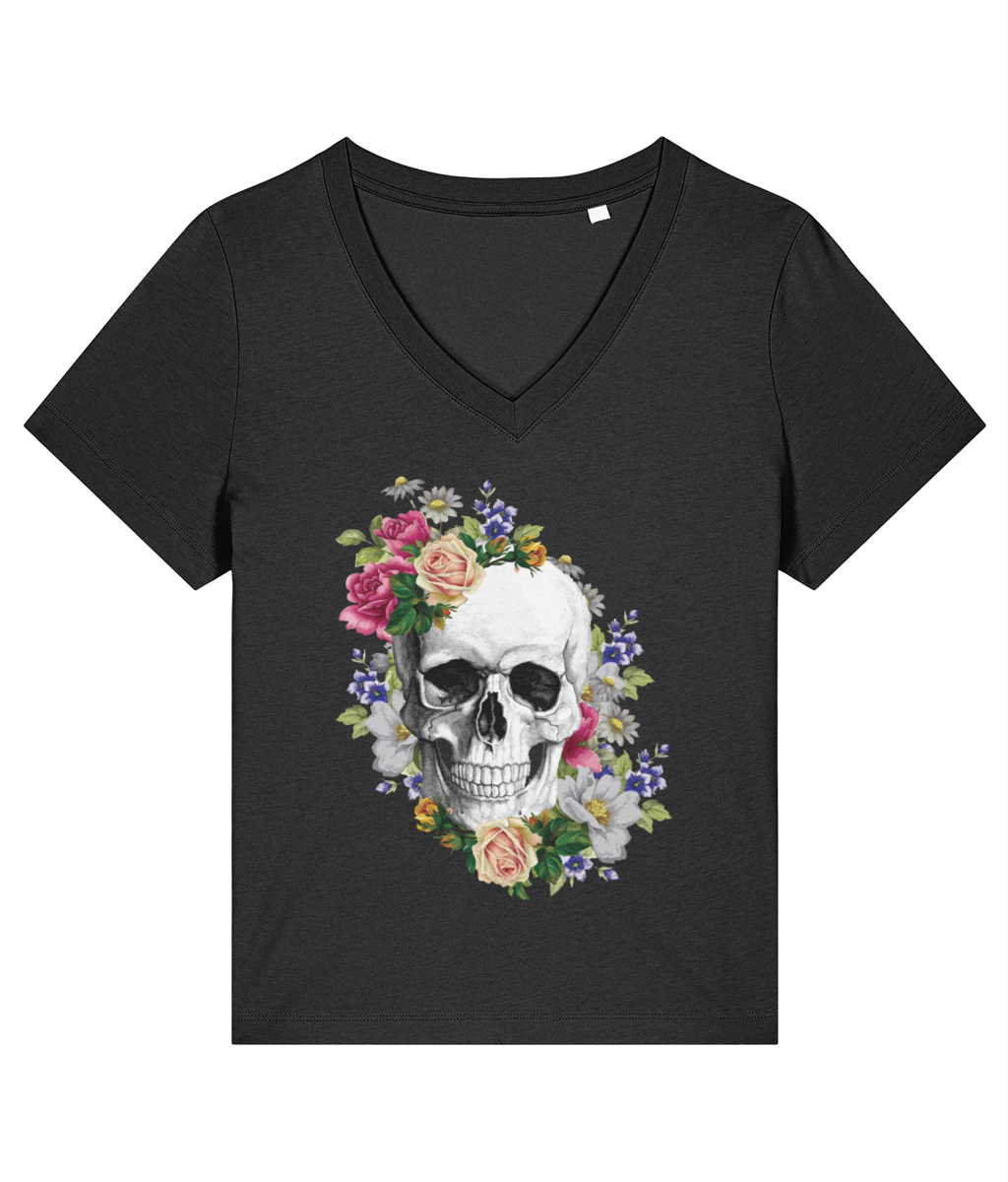 (V-NECK) FLORAL SKULL t-shirt