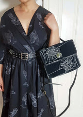 WRAP-FRONT MIDI DRESS (Noir Flying Ravens print)