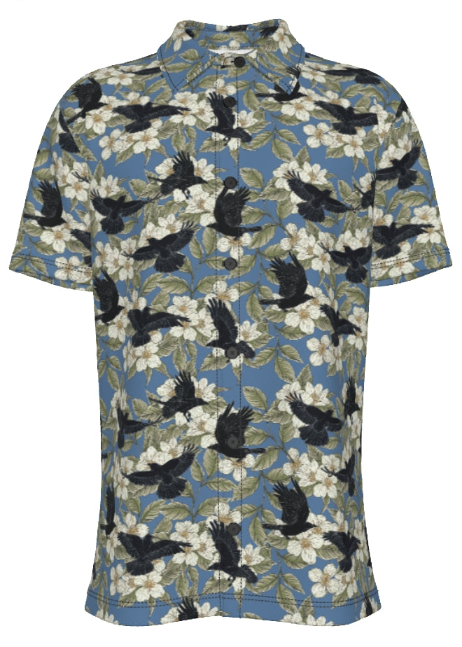 SHORT-SLEEVE COLLARED SHIRT (Spring Flying Ravens print)
