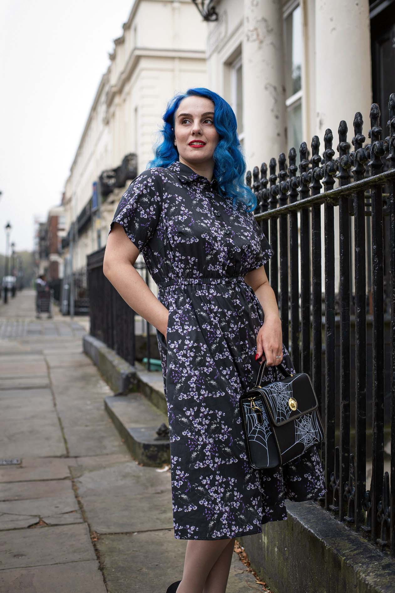 MIDI SHIRTDRESS (Black Ravens & Blossoms print)