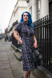 MIDI SHIRTDRESS (Black Ravens & Blossoms print)