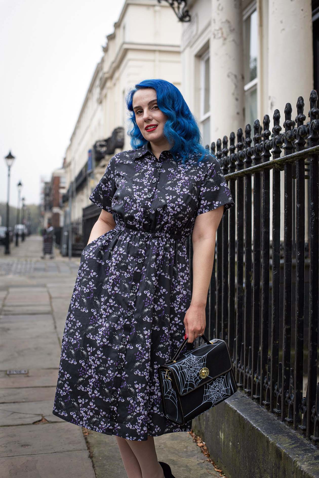 MIDI SHIRTDRESS (Black Ravens & Blossoms print)