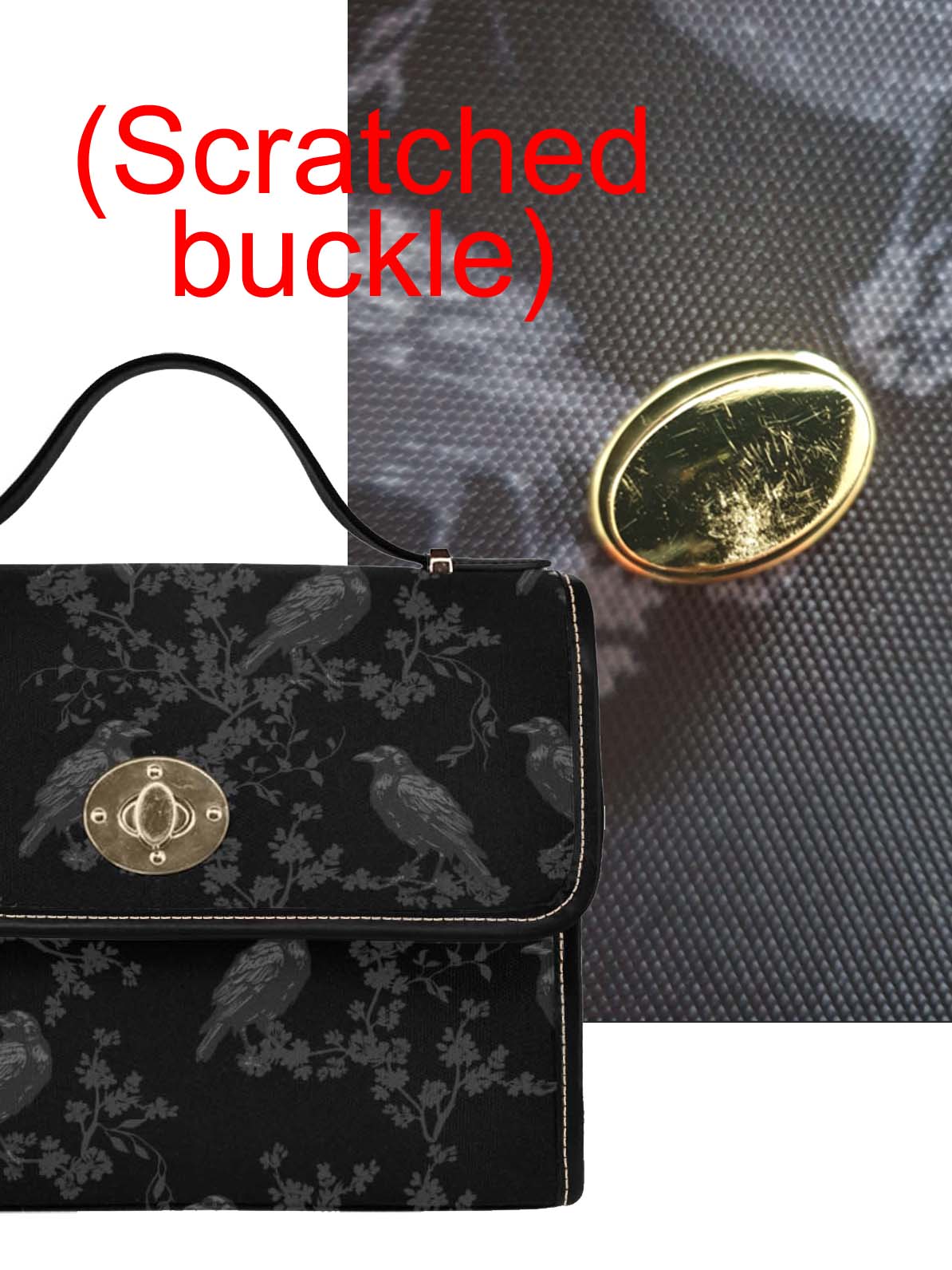 BLACK CROSSBODY FLAP BAG (Ravens/Blossoms print)