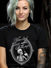 WEARS BLACK, LOVES COFFEE, AVOIDS PEOPLE  t-shirt