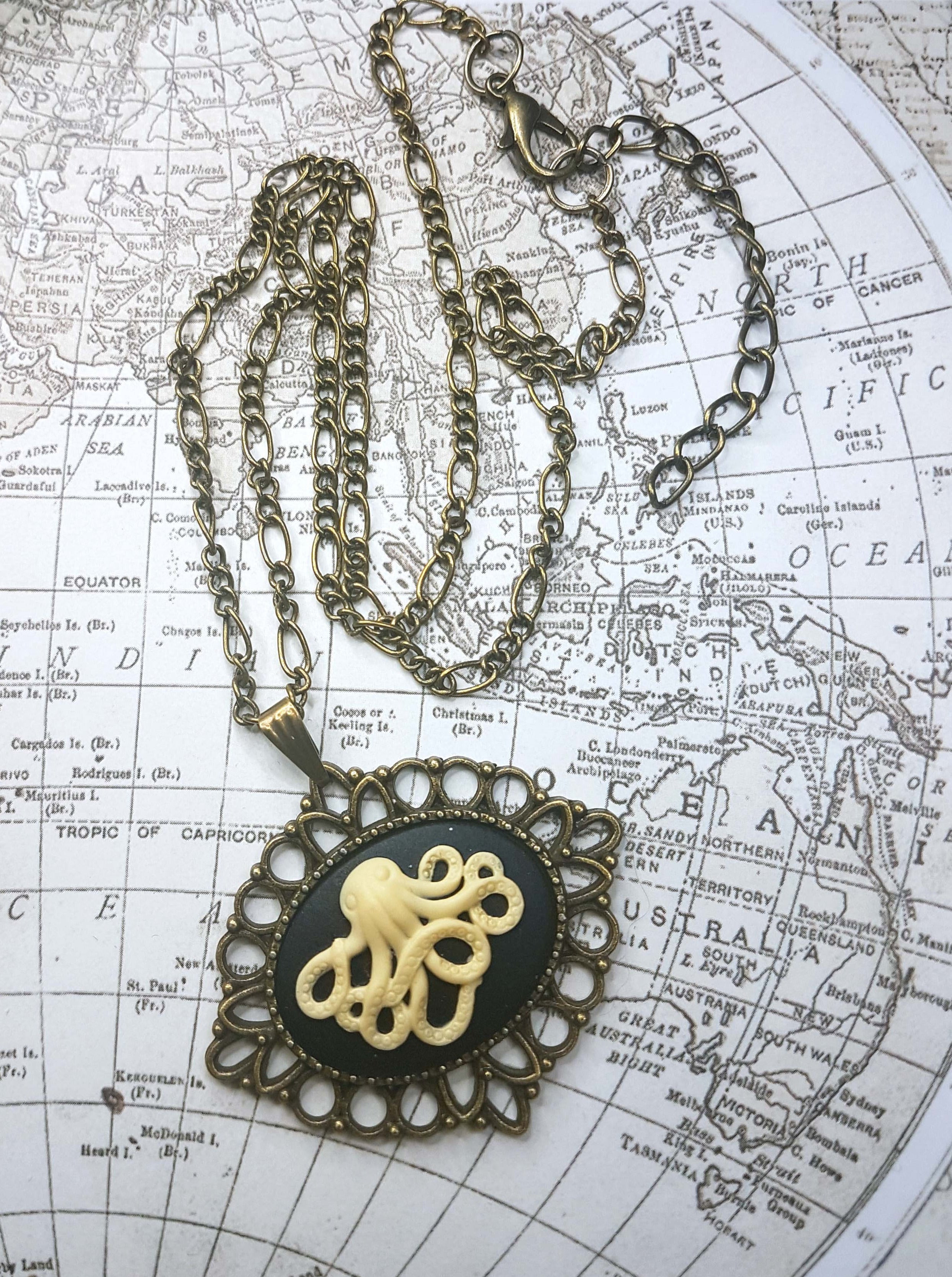 DAINTY OCTOPUS KRAKEN CAMEO NECKLACE | THEBLACKWARDROBE.COM.