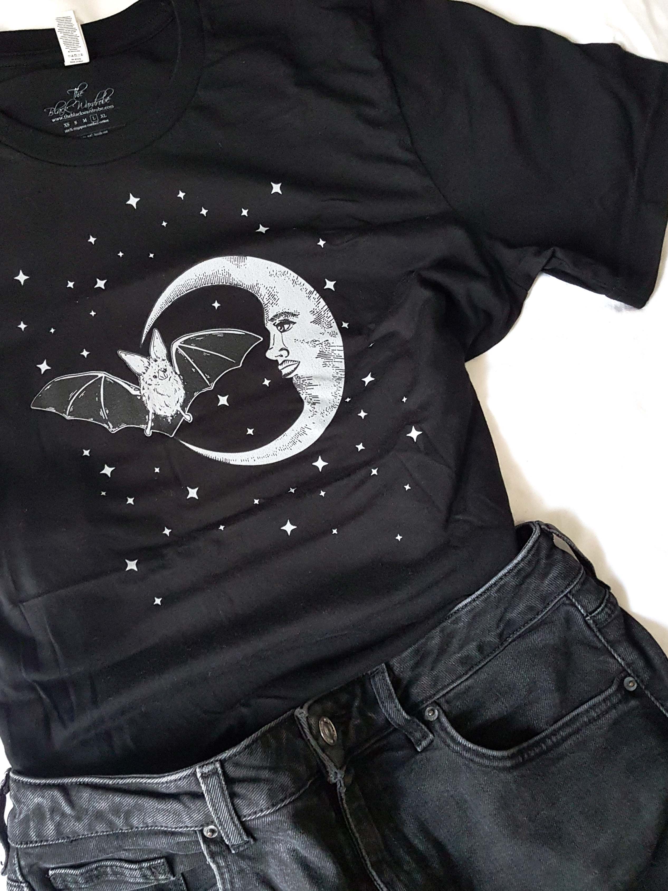BAT AND MOON - creepy cute celestial vintage graphic t-shirt | THEBLACKWARDROBE.COM.